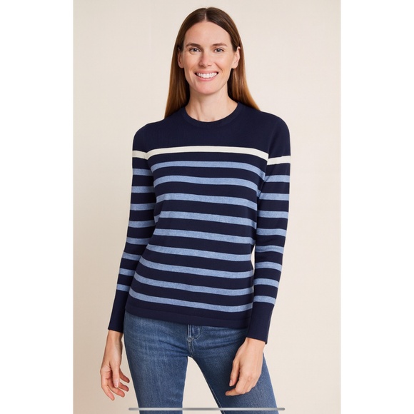 J MCLAUGHLIN SWEATER STRIPED ROUND NECK FITTED PREPPY COTTON MODAL SOFT CASUAL S - Picture 1 of 12